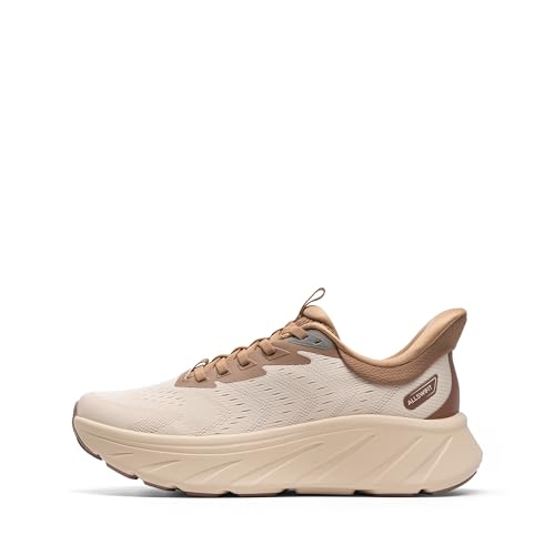 ALLSWIFIT Women's Slip On Stability Running Walking Shoe,Beige/Khaki,8
