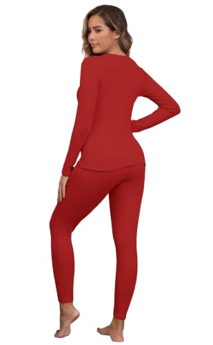 GRECERELLE Thermal Underwear for Women Base Layer Pajama Set, Red-M