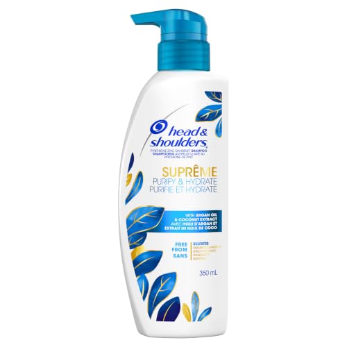 Head & Shoulders Clarifying Shampoo for buildup, Supreme Anti Dandruff, Scalp Detox, Hydrates, Deep Moisturization, Sulfate Free, with Argan Oil and Coconut Extract, 350 mL