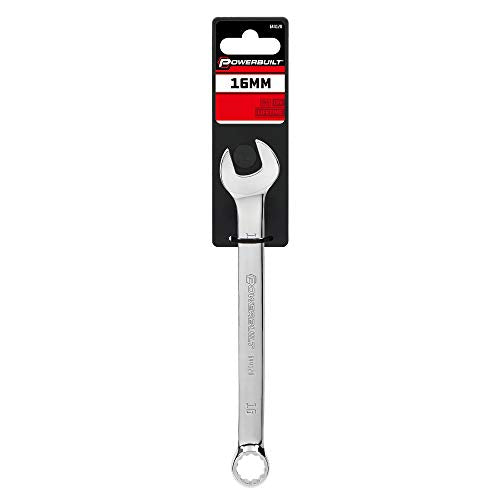 Powerbuilt 16mm Combination Wrench, Metric 12 Point Double Ended Box and Open End, 15 Degree Offset - 644120