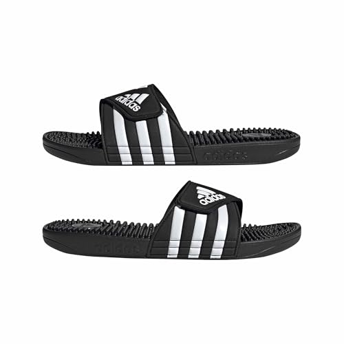 adidas Unisex-Adult Adissage, Core Black/White/Core Black, 8/9 | Massage Slides, Cloudfoam Footbed, EVA Massage Nubs, Adjustable Hook-and-Loop Closure, For Post-Workout Recovery