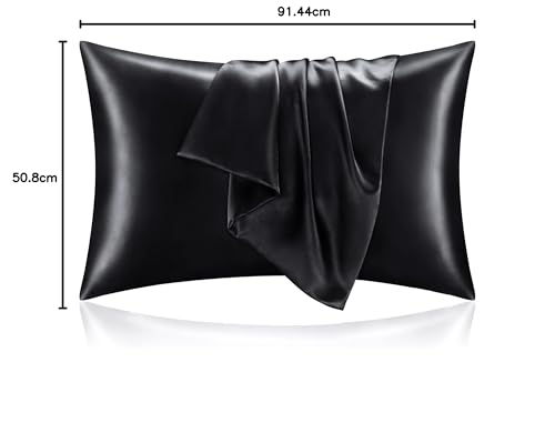 BEDELITE Satin Pillowcases, Small King 20x36 Inch, Black, Set of 2