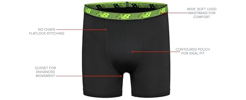 New Balance Boys' 3.5" Underwear, Performance Boxer Briefs (4 Pack), Magnet Print/Team Red/Black/Team Red Print, X-Large