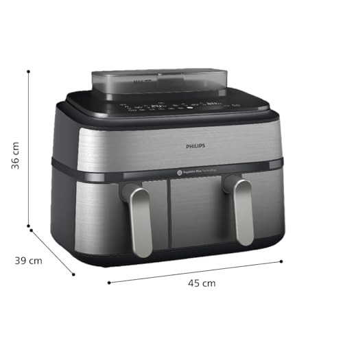 Philips 5000 Series 9.6qt (9L) Dual Basket All-in-One Air Fryer & Steam Cooker – 19 in One Cooking Functions, RapidAir Plus + Steam, Auto Steam Clean (NA555/00)