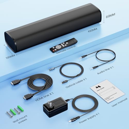 MZEIBO 50W Mini TV Soundbar, Bluetooth Speaker with ARC, Optical and AUX Input, Compact Home Theater Surround Sound Bar for TV, PC and Projector