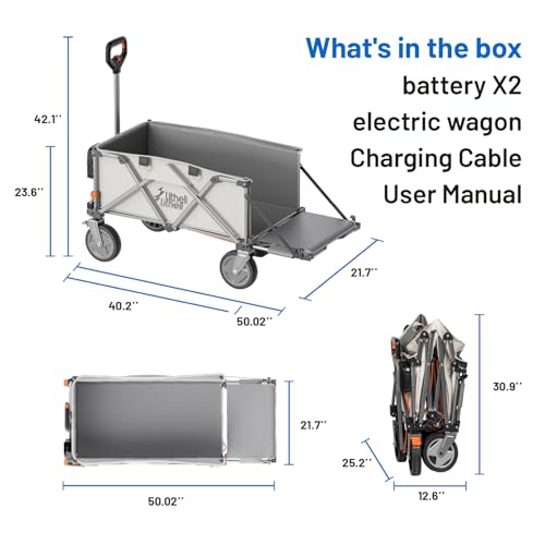 LiTHELi Electric Utility Wagon Cart, 200L Capacity, 300 lbs Load, Foldable Heavy-Duty Design with All-Terrain Wheels, Variable Speed Drive & Battery Power for Camping, Beach, Garden & Shopping