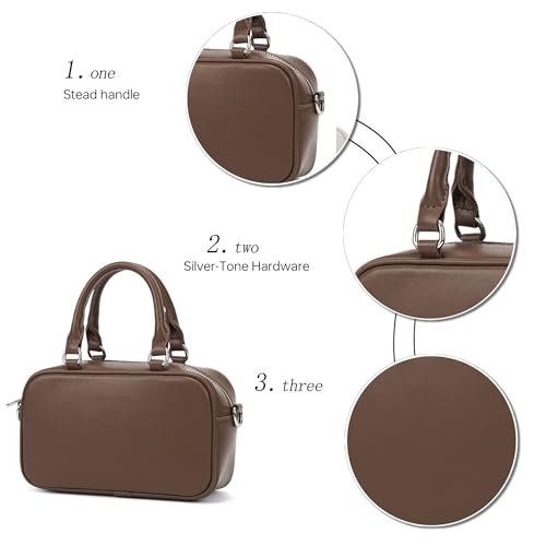 GOINSOUND Women's Crossbody Handbags Small Leather Top Handble Purse | 1 Main Compartments & 2 Pockets, Bowling Style, Removable Strap, Everyday Going Out Casual Dressy Formal, Brown