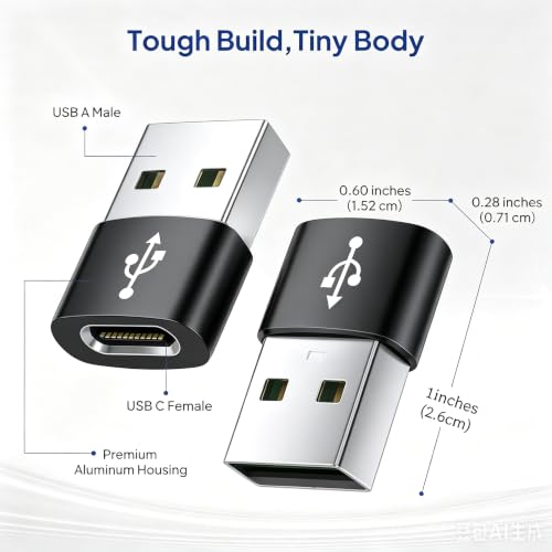 USB to USB-C Adapter, 10Gbps, 6-Pack,Black