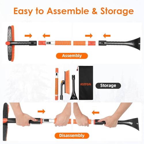 AstroAI 47.2" Extendable 360° Snow Brush for Car Ice Scraper Windshield