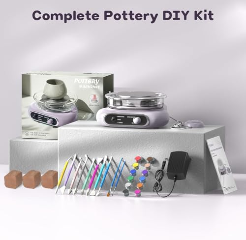 Alldeer Mini Pottery Wheel Kit - 4.7" Electric Clay Wheel with Foot Pedal, Adjustable Speed & Forward/Reverse Rotation Ceramic Wheel, Tiny Clay Spinner for Adults and Beginners (Grayish Purple)