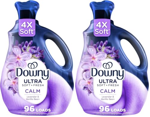 Downy Ultra Soft Plus Fresh Fabric Softener Liquid, Calm, Lavender and Vanilla Bean, 96 Loads, Downy Fabric Softener, Laundry Softener, 1.89 L (Pack of 2)