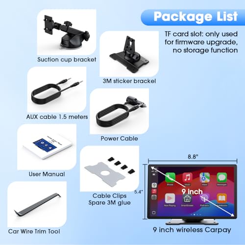 Topexplore 9" Wireless CarPlay Screen,Smart Upgrade for Older Cars