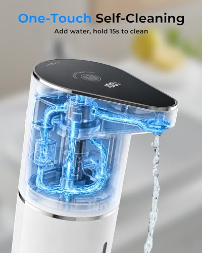 Automatic Soap Dispenser Touchless, Rechargeable Hands-Free Soap Dispenser with Infrared Sensor, 6 Adjustable Foam Levels, LED Display, IPX4 Waterproof, 350ml for Bathroom Kitchen, White
