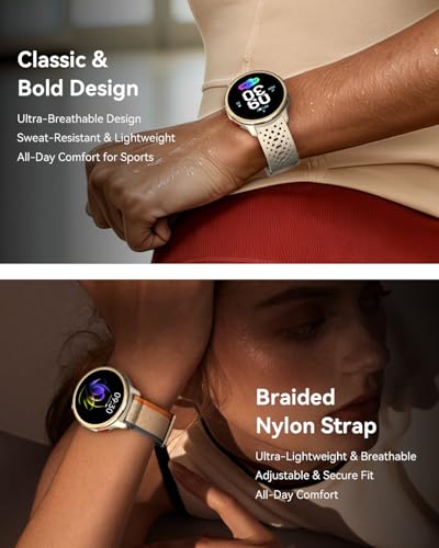 Quican Smart Watch for Women & Men (Android/iPhone), 1.27" Round, Beige