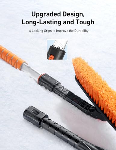 AstroAI 2" 1 Snow Brush Kit, 46" Ice Scraper &43" snow shovel for Car | 360° Pivoting Snow Brush, Extendable Snow Shovel with Foam Grip for Car, Trucks, SUVs, Vehicles(Orange)