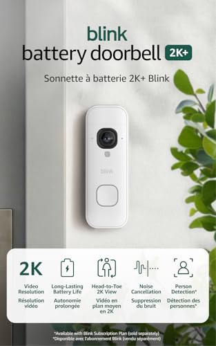 Blink Battery Doorbell 2K+ (newest model) — Wireless video doorbell, 2K resolution, enhanced audio. Required Sync Module not included – Add-On (White)