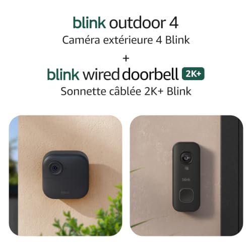 Blink Outdoor 4 and Wired Doorbell 2K+ (newest model) — Two-year battery 1080p camera and 2K hardwired doorbell. Sync Module Core included — 1 Camera + Doorbell (Black)