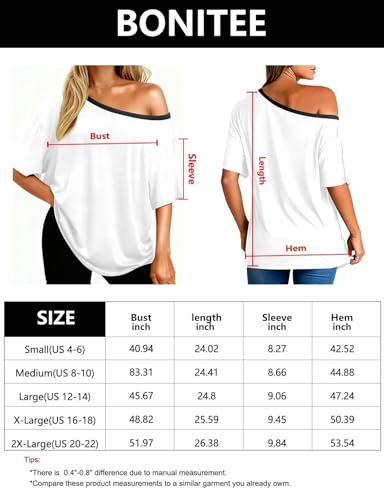 BONITEE Women Off The Shoulder Tops Loose Oversized Tshirt Casual Summer Batwing Short Sleeve Shirt Boat Neck Blouse Black M