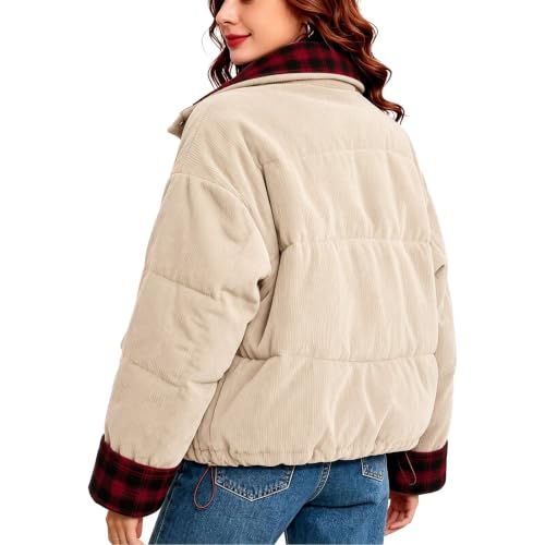 Winter Jacket for Women Fall Jackets for Women Stylish Padded Jackets Solid Two Sides Wear Long Sleeve Slim Elegant Outerwear Office Commute Beige S