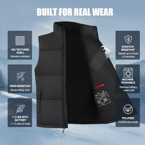 FREEHILL Men's Heated Puffer Vest, -22°F Outdoor Work Hunting Ice Fishing,M