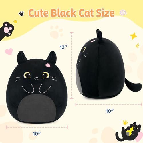 PEACH CAT Black Cat Stuffed Animal 12" Cute Plushies Soft Plush Toys Gifts for Kids