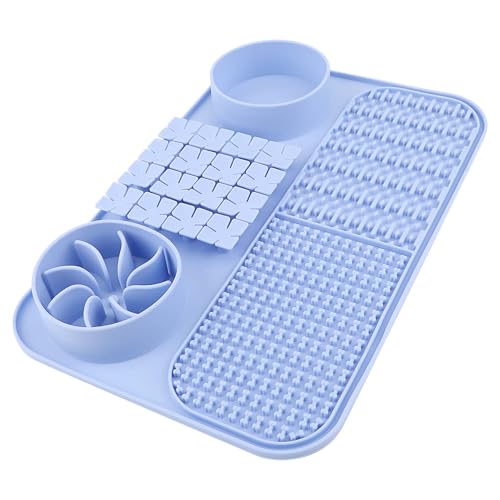 EaTubano Slow Feeder Dog Bowl Cat Food Mat Silicone Lick Mat for Dogs with Snuffle Area, Suction Cup and Multiple Licking Patterns(Blue)