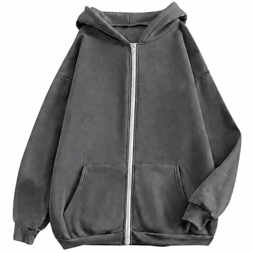 Zip up Hoodie,Zip up Hoodies for Women 2026 Fall Winter Long Sleeve Casual Oversized Hooded Sweatshirts Trendy Jackets with Pockets(01_Grey,Medium)