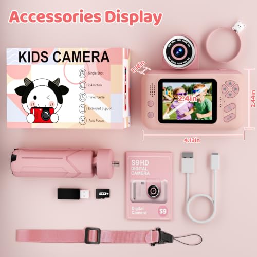 Kids Camera for Boys and Girls HD Selfie Digital Camera for 3-12 Year Old Kids with Tripod & SD Card, Perfect for Christmas & Birthday Gifts Best Festival Gift