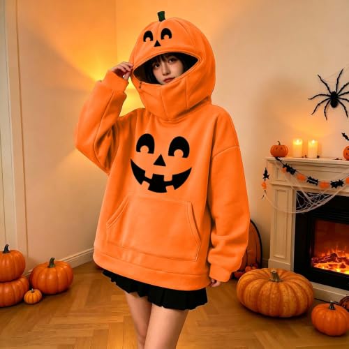 Halloween Costumes Women Halloween Costume Women 2026 Cute Party Cosplay Pumpkin Sweatshirts Oversized Novelty Hoodie with Kangaroo Pocket H10 Orange X-Large