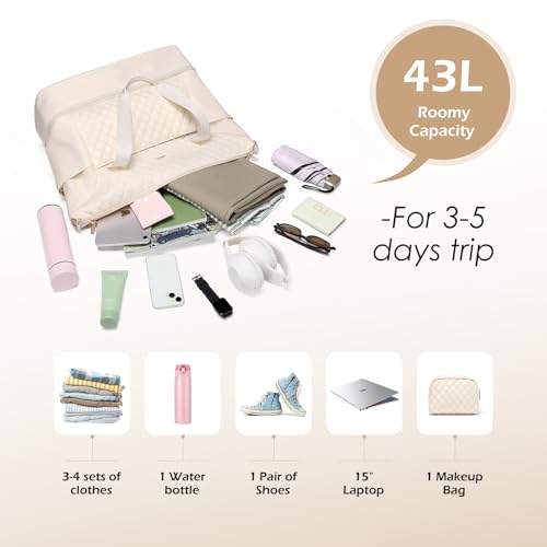 MDODO Travel Duffel Bag, Weekender Duffle Bag for Women, 3pcs, Apricot | Wet Pocket, Shoes Compartment, Carry on Overnight Bag, 43L,for travel gym sport labor delivery nurse business trip