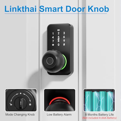 Smart Door Lock Knob Keyless Entry Door Lock Fingerprint Keypad | Touchscreen Keypad, Electronic Digital Code for Front Door, App Remote Control, Easy Installation, Smart Home