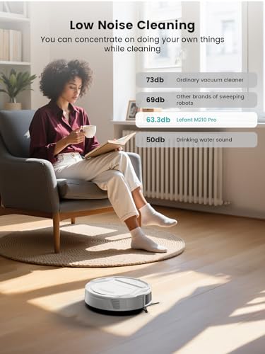 Lefant M210 Pro Robotic Vacuum, Strong Cleaning Performance, Low-Profile Design, Auto Recharge, Multiple Control Options, Timed Clean, Ideal for Pet Owners & Hard Surfaces, White