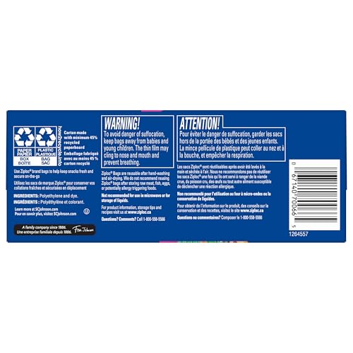 Ziploc Snack Bags, EasyGuide Seal, BPA-Free Food Storage, 100 Count