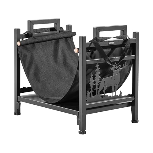 VEVOR Indoor Firewood Rack, 1.5 ft Curved Log Holder with Canvas Carrier, 40lb Weight Capacity Wood Storage Stand, Powder-Coated Steel Firewood Holder, Heavy Duty Wood Pile Stacker Rack for Fireplace