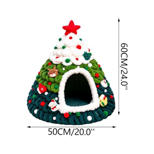 Christmas Tree Cat Bed Knitted Warm Indoor Nest Cat Tent for Small Pets | 20*24in Xmas Cat Tree Festive Holiday Warm Cat House for Naps Hiding and Relaxing for Small Cats Puppies and Small Pets