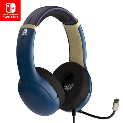 PDP Gaming AIRLITE Stereo Headset with Mic for Nintendo Switch/Switch Lite/OLED - Noise Cancelling Microphone, Lightweight, Soft Comfort On Ear Headphones, 3.5mm Jack -Hyrule Blue