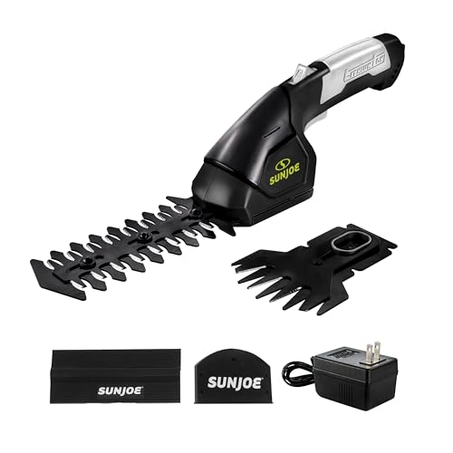 Sun Joe 2-in-1 Cordless 7.2V Handheld Grass Shear & Hedge Trimmer, HJ604C | 4" Grass Shear and 6" Hedge Trimmer Blades, Battery-Powered Operation, Safety Switch, and Blade Cover for Yard Care
