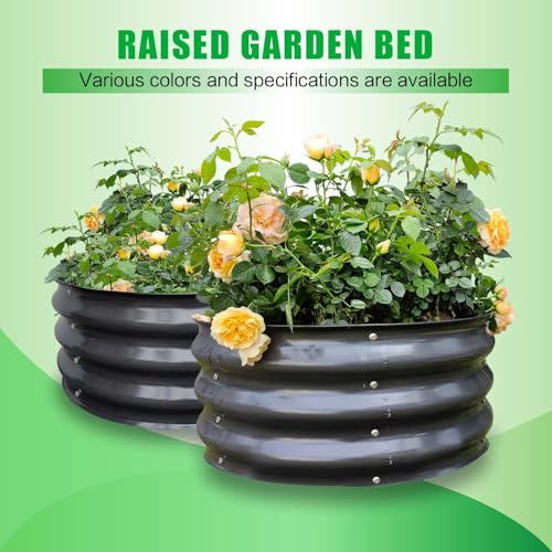 GrowHaus 2Pack 2x2x1FT Galvanized Raised Garden Bed, Planter Boxes Outdoor Round Metal Garden Beds for Planting Vegetables Flowers Herbs Dark Gray
