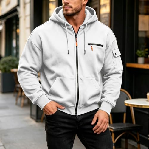 Sweatshirts for Men Full Zip Casual Oversized Pullover Hoodie 2026 White