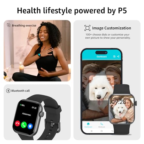 Smart Watch for Men Women, Bluetooth Calling, 1.85" HD Touch Screen Fitness Tracker, 140+ Sports Modes, Heart Rate Sleep Monitor, DIY Dial, IP68 Waterproof, Compatible with Android & iOS(Black)