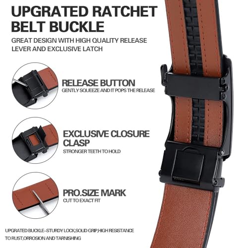 Leather Belts for Men YOORAN Ratchet Belt Sliding Buckle for Dress Pants Casual & Work 1 3/8" Easily Adjustable Size