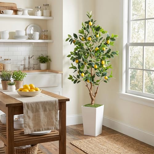 PHYTREE 5FT Artificial Lemon Tree with White Tall Planter & Fruits