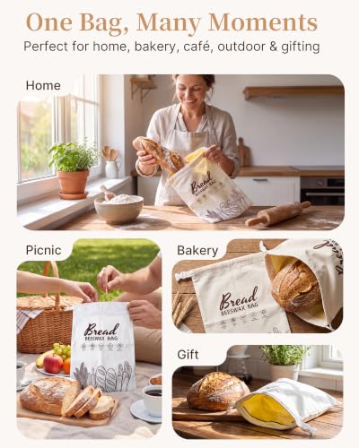 2 Pack Reusable Beeswax Bread Bags for Sourdough & Homemade Bread