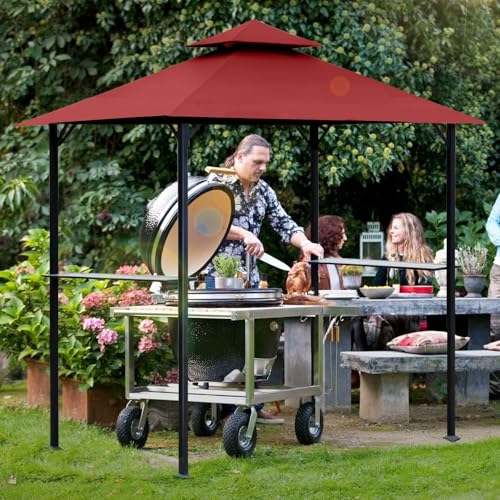 OLILAWN Grill Gazebo Replacement Canopy Roof, 5' x 8' Outdoor BBQ Gazebo Canopy Top Cover, Double Tired Grill Shelter Cover with Durable Polyester Fabric, Fit for Model L-GG001PST-F, Burgundy