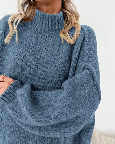 BTFBM Sweaters For Women Oversized Mock Neck Knit Long Sleeve Tops