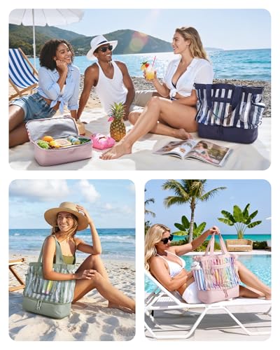 BAGSMART Beach Bag for Women, Mesh Tote Bag with Zipper and Insulated Cooler, Sandproof Pool Cruise Swim Vacation, Black