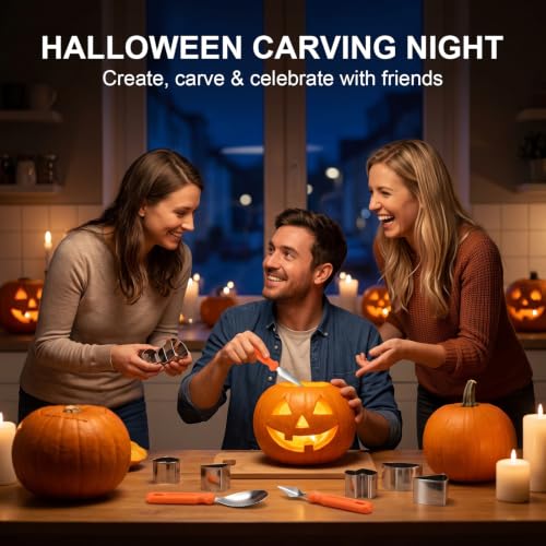 Halloween Pumpkin Carving Kit, 24pcs Pumpkin Cutters & 2pcs Carving Tools | Stainless Steel 26pcs Pumpkin Carving Knife Tools Set for Adults Beginners, Easy Safe Fun DIY Jack-O-Lantern Halloween Decor
