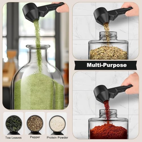 2 PCS Coffee Scoops with Funnel for Ground Coffee, 2 Tbsp Coffee Measuring Spoon with Handy Long Handle for Reusable K-Cup, Protein Powder, Tea(Black)
