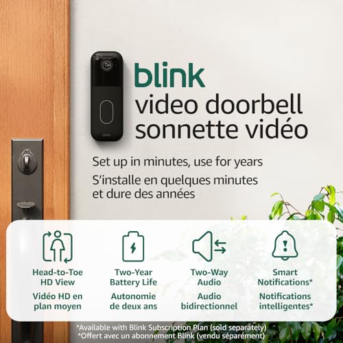 Blink Video Doorbell – Head-to-toe HD view, two-year battery life, and simple setup. Required Sync Module not included – Add-On (Black)