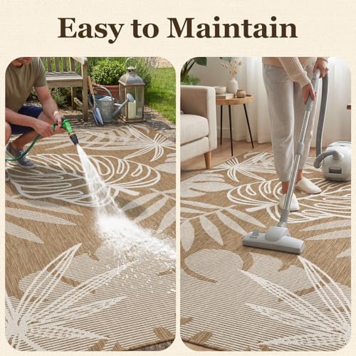 Montvoo-Outdoor Rug-Patio Rug Polypropylene Indoor Outdoor Rugs Carpet-Entryway Rug Porch Door Mats Rugs Small Accent for High Traffic Use Weave Design Quick Dry Easy Clean, Leaves Brown 2x3ft